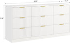 9 Drawer Dresser for Bedroom with Deep Drawers, 63" Wide Wood Dresser, Large Floor Chest of Drawers, Modern Long TV Stand, Storage Cabinet Side Table, White