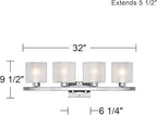 Possini Euro Design Modern Wall Light Chrome Silver Metal Hardwired 32" 4-Light Fixture White Linen Glass Shades for Bedroom Bathroom Mirror Vanity Reading Living Room Hallway House Home Decor