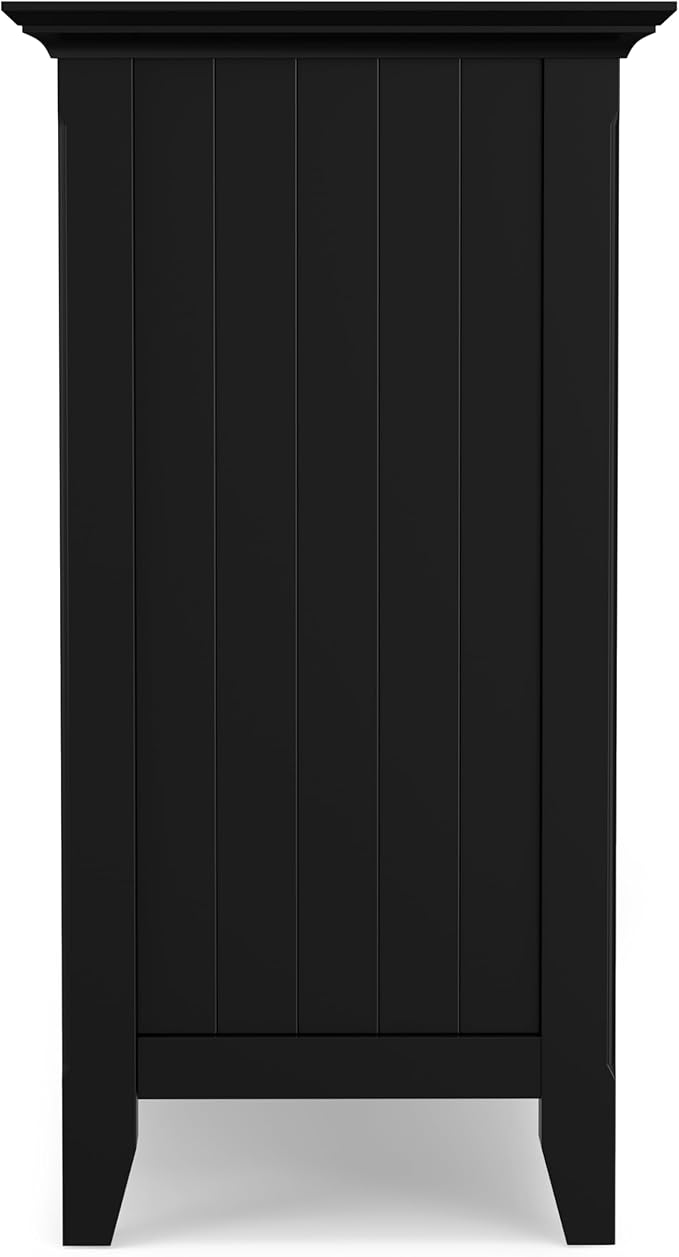 SIMPLIHOME Acadian SOLID WOOD 62 inch Wide Transitional Wide Storage Cabinet in Black, with 3 Tempered Glass Doors, 3 Adjustable Shelves