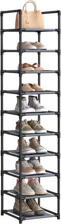 SONGMICS Shoe Rack, 10-Tier Shoe Shelf, Shoe Storage Organizer, 13 x 13 x 68 Inches, Metal Frame, Non-Woven Fabric Shelves, for Entryway, Bedroom, Gray ULSR110G01