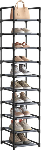 SONGMICS Shoe Rack, 10-Tier Shoe Shelf, Shoe Storage Organizer, 13 x 13 x 68 Inches, Metal Frame, Non-Woven Fabric Shelves, for Entryway, Bedroom, Gray ULSR110G01
