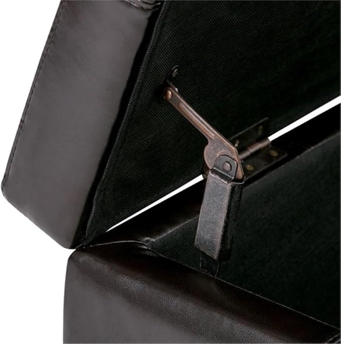 SIMPLIHOME Kingsley 48 inch Wide Transitional Rectangle Large Storage Ottoman in Coffee Brown Vegan Faux Leather, Assembled, For the Living Room, Entryway and Family Room