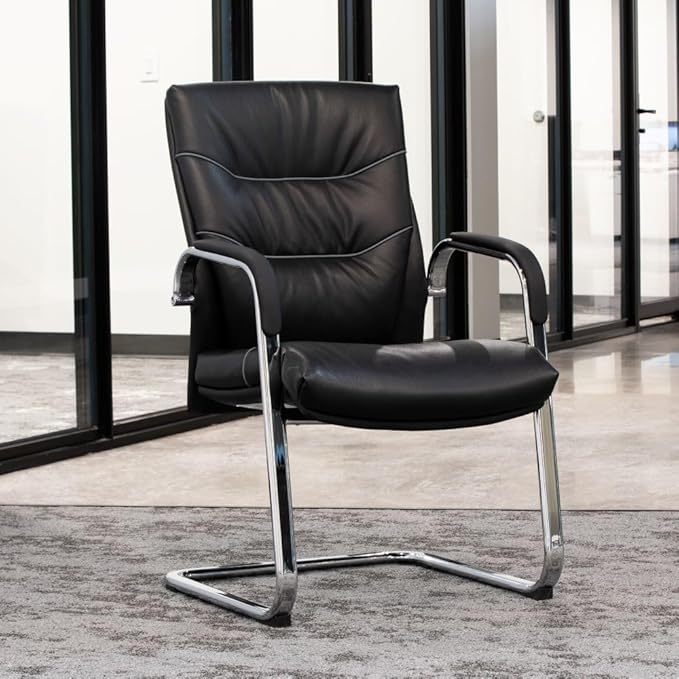 ZURI Modern Carnegie Leather and Chrome Side Chair with Aluminum Base - Black