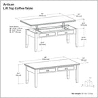 SIMPLIHOME Artisan Coffee Lift Top Table - 46 inch Wide Solid Wood Contemporary Cocktail Table in Russet Brown, Living Room with Hidden Storage Compartment, Open Shelf, and Square Knobs