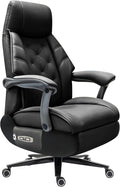 Kinnls Magnus Massage Office Chair with Ventilation and Heating,Leather Power Recliner Chair with Footrest,Big and Tall Ergonomic Comfy Home Office Desk Chairs High Back 500lbs (Black)