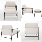 DUOMAY Mid Century Modern Accent Chair with Ottoman Set, Chenille Beige Upholstered Living Room Chair with Metal Legs Lazy Lounge Chair Set with Footrest for Bedroom Living Room