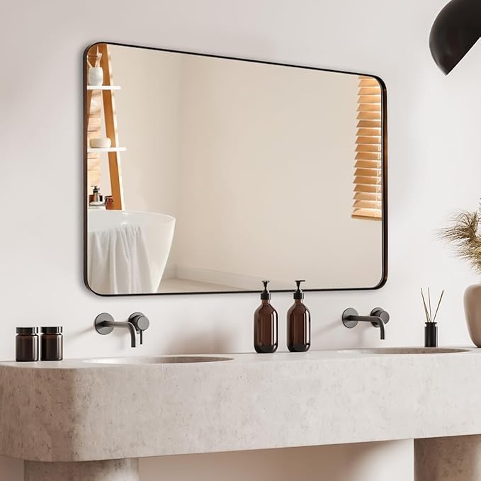 ANDY STAR Bathroom Mirrors for Wall, 30"x40" Bronze Bathroom Mirror, Rounded Rectangle Mirror, Framed in Premium Stainless Steel with Brushed Finish