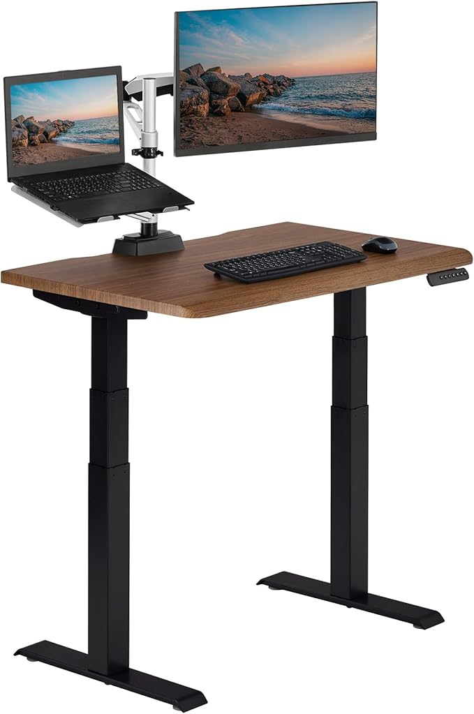 Vari ComfortEdge 40x26 Inch Adjustable Standing Desk – Small Electric Sit Stand VariDesk for Apartment, Bedroom, or Home Office + Beveled Edge, Tool-Free Assembly (Walnut Top/Black Legs)