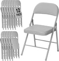 12 Pack Gray Folding Chairs with Padded Cushion for Outside, Portable Stackable Commercial Metal Foldable Chairs with Steel Frame for Home Events Office Wedding Party, 350lbs Capacity