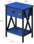 VECELO End Tables, Modern Nightstand with Drawer & Shelf, Night Stand for Bedroom Living Room,Industrial Metal Frame