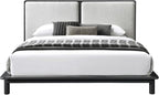Nord Queen Size Wood Platform Bed | Box Spring Not Required | Black Frame and Cream Beige Boucle