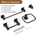 Matte Black Bathroom Accessories Set, 4 Pieces Bathroom Hardware Set with Towel Racks for Bathroom,16 Inch Towel Bar, Stainlless Steel Bathroom Set Wall Mounted