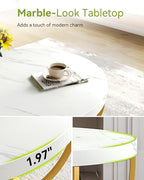 LITTLE TREE Round Coffee Table, 32" Circle Faux Marble Coffee Tables for Living Room, 2-Tier Golden Metal Legs Accent Center Table with Open Storage Modern Design Home Furniture (White and Gold)