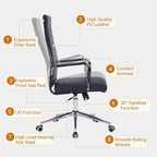 Sidanli Ergonomic Office Chair, Executive PU Leather Desk Chair with Adjustable Lumbar Support and Smooth-Rolling Wheels for Home Office Conference Room, High Back, Black