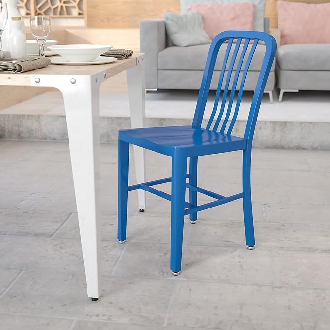 Flash Furniture Commercial Grade Blue Metal Indoor-Outdoor Chair