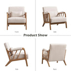 Mid Century Modern Accent Chair with Solid Wood Frame, Upholstered Living Room Chairs with Lumbar Cushion Padded Arms, Reading Armchair for Bedroom Set of 2, Linen Beige