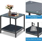 COSTWAY 3 Pieces Patio Rattan Rocking Chair Set, Outdoor Conversation Furniture Sets with Coffee Table, Storage Shelf and Cushions, Modern Bistro Set for Porch, Backyard, Garden, Turquoise