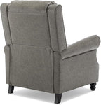 Pushback Recliner Chair, Faux Leather Wingback Recliner Chair, Upholstered Armchair Push Back Recliner with Wood Legs, Rivet Trim Single Sofa Accent Chair for Living Room, Bedroom, Gray