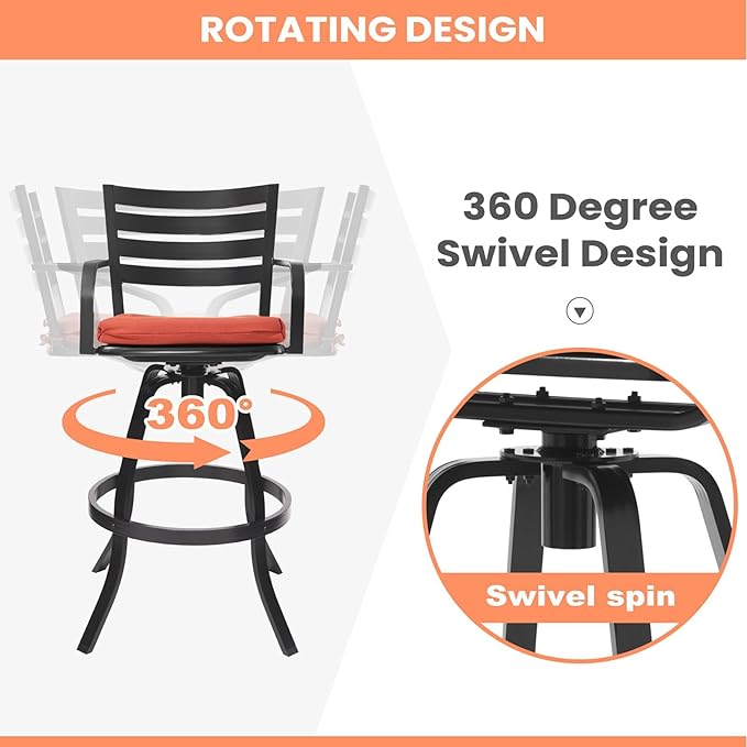 Pellebant Outdoor Swivel Barstools Set of 6, Aluminum 29.5" Bar Height Stool Chairs with Back & Footrest,Rust-Proof Tall Patio Bar Stools for Deck Lawn Garden, Red