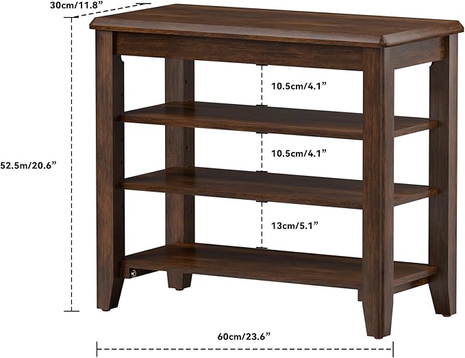 Shoe Bench Storage Rubberwood, Entryway Bench with 3-Tiers Height Adjustable, Shoe Rack Front Door Entrance Organizer for Hallway Living Room, Mudrooms, Walnut,23.6"