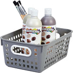 Really Good Stuff Medium Plastic Book Baskets, 11" by 7.5" by 4.5" - 12 Pack, Pebble, Versatile Storage Solution for Classroom, Home and Office, Toy Storage, Multi-Purpose Organizer Basket