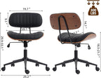 Home Office Chair with Wheels, Adjustable Height Desk Chair Leather Swivel Computer Chair, Armless Modern Walnut Chair for Office, Meeting Room, Black