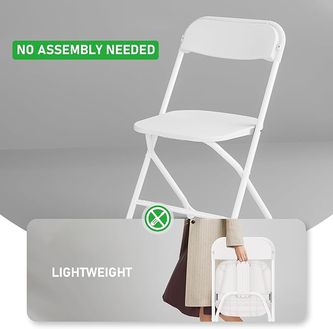 20 Pack Folding Chairs,Heavy Duty Plastic Stackable Chairs for Indoor Outdoor Use,350lb Capacity Portable Event Chairs with Steel Frame, Wedding,Party,Office,Dining (No Assembly Required)