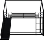 Twin Over Twin Bunk Bed with Slide,House Shaped Bedframe w/Ladder, Heavy Duty Low Bunk Bed Frame with Guardrail,No Box Spring Needed & Easy Assemble(Black)