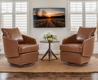 CIMOTA PU Leather Swivel Accent Chair, Modern Barrel Armchair with 360° Swivel Base and Pillow, Upholstered Club Chair for Living Room/Reading/Office, Brown