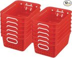 Really Good Stuff Multi-Purpose Plastic Storage Baskets for Classroom or Home Use - Stackable Mesh Plastic Baskets with Grip Handles 11" x 7.5" (Red - Set of 12)