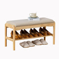 latifolia Small Shoe Bench, Solid Wood Bench with Cushion, 2 Tier Shoe Storage Organizer for Entryway(Nature,31.50''L)