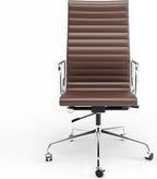 High Back Genuine Leather Ribbed Office Chair-Ergonomic Desk Chair with Aluminum Alloy Armrest & Frame, Swivel Silent Wheels & Tilt Function, Adjustable Height