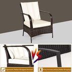 COSTWAY 3 Pieces Patio Rattan Furniture Set, Outdoor Conversation Chair Set with Coffee Table & 2 Cushions for Backyard, Porch, Poolside, Lawn, Garden, White