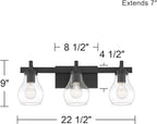 Possini Euro Design Danvers Modern Wall Light Black Metal Hardwired 22 1/2" 3-Light Fixture Clear Globe Glass Shades for Bedroom Bathroom Vanity Reading Living Family Room Hallway House Home Decor