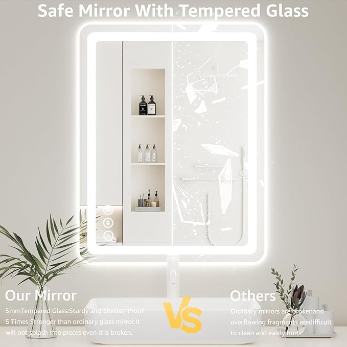 72" x 30" Led Bathroom Mirror with Lights, Anti-Fog & Tri-Color Lighting - Wall Mounted Shaving Mirror with Touch Sensor, Waterproof & Smart LED Vanity Mirror,Tempered Glass, Dimmable Smart Mirror