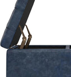 SIMPLIHOME Harrison 30 inch Wide Transitional Square Small Coffee Table Storage Ottoman in Denim Blue Vegan Faux Leather, Assembled, for The Living Room and Bedroom