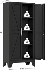 Large Metal Kitchen Pantry Cabinet with Adjustable Shelves - Freestanding Kitchen Storage Cabinet for Dining Room,Livingroom Bathroom, Hallway, Workshop, Office (Black, 61"- 0 Drawer)