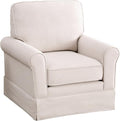 INZOY Swivel Accent Chair Linen Mid Century Modern Chair, Comfy Swivel Barrel Reading Chair, Upholstered Square Chair for Living Room Bedroom Small Spaces, Fully Assembled, Beige