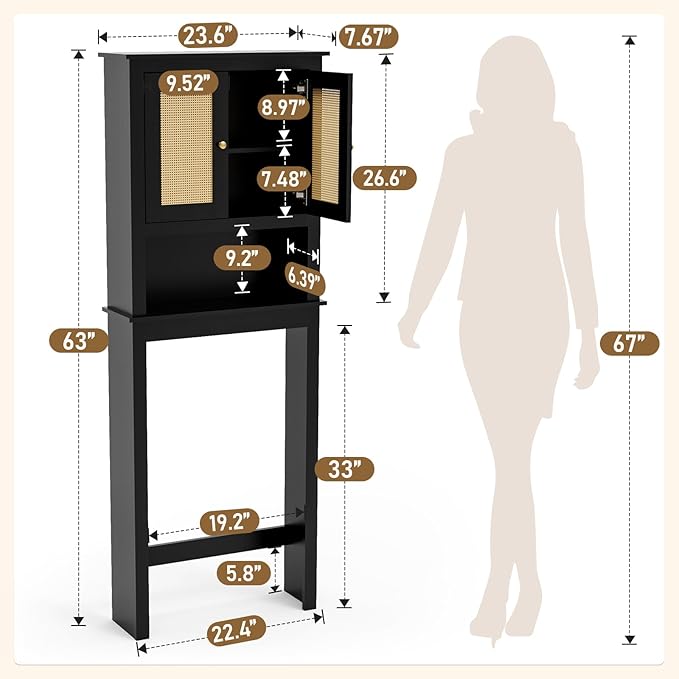 Over The Toilet Storage Cabinet, Behind Toilet Bathroom Organizer with Adjustable Shelves, Wooden Above Toilet Storage Shelf, Space Saver for Restroom, Bathroom, Laundry