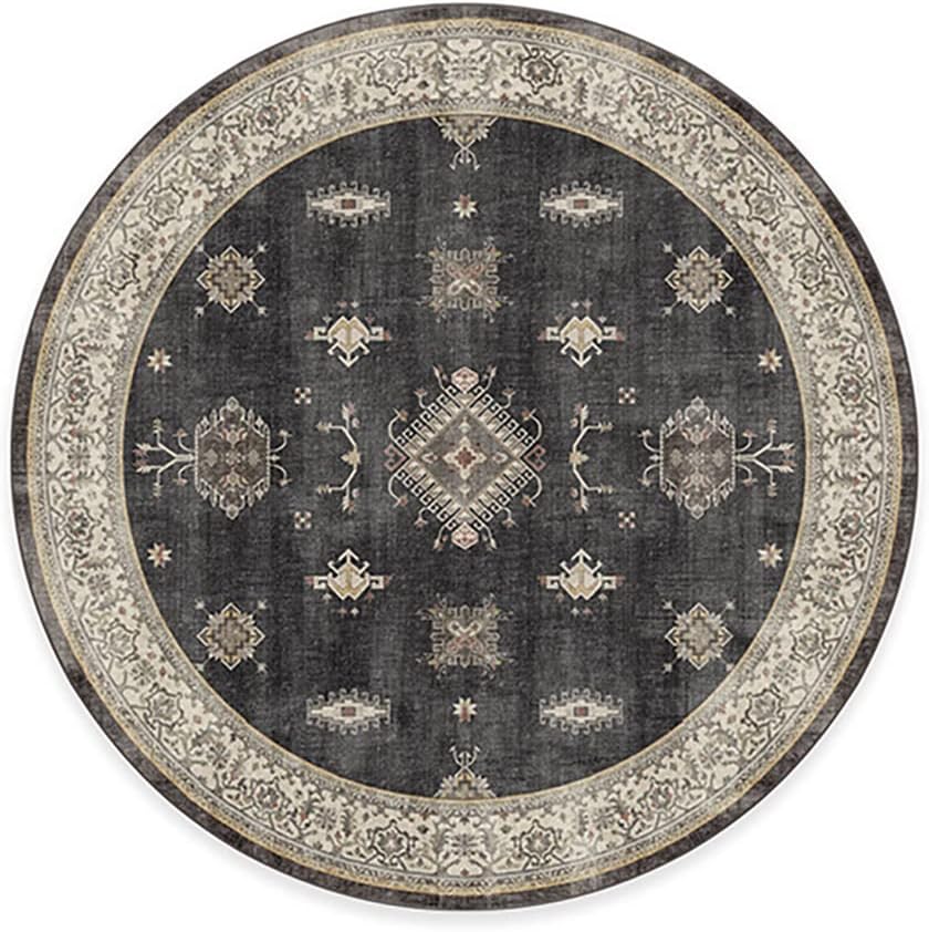 RUGGABLE Washable Vintage Area Rug – Verena Dark Wood 6 ft Round, Stain-Resistant, Non-Slip – Medium Machine Washable Rugs for Living Room, Bedroom, Hallway, Entryway & Office–with Cushioned Pad