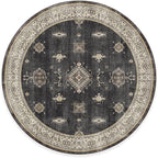 RUGGABLE Washable Vintage Area Rug – Verena Dark Wood 8 ft Round, Stain-Resistant, Non-Slip – Large Machine Washable Rugs for Living Room, Bedroom, Hallway, Entryway & Office–with Cushioned Pad