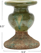 Creative Co-Op 2-Tone Sculptural Terracotta Pillar Candle Holder, Distressed Green