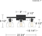 Possini Euro Design Bellis Modern Industrial Wall Light Black Hardwired 22 3/4" 3-Light Fixture Clear Curving Glass Shade for Bedroom Bathroom Vanity Living Room Home Hallway Dining Kitchen House