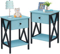 VECELO End Tables, Modern Nightstand with Drawer & Shelf, Night Stand for Bedroom Living Room,Industrial Metal Frame