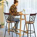 VECELO Barstools, Adjustable Counter Stools,Steel Bistro Pub Chairs,Bar Stools with 360 Degree Swivel Cushion Seat, Wood Top Rail Backrest, Set of 4