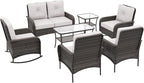 COOS BAY Vintage Courtyard Patio Furniture Set, Wicker Outdoor Furniture, Patio Conversation Sets, 2 Chairs, 2 Rocking Chairs, Loveseat, Coffee Table and Side Table, 7 Pieces, Gray/Beige