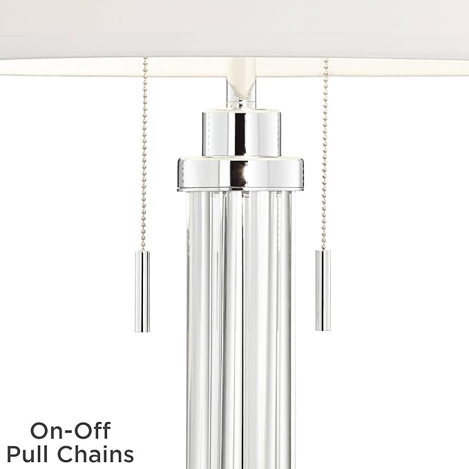 Possini Euro Design Cadence Modern Table Lamp 30" Tall with Square Black Marble Riser Linear Glass Rod White Linen Drum Shade for Bedroom Living Room Nightstand Bedside Night Stand Office Kids Room