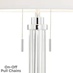 Possini Euro Design Cadence Modern Table Lamp 33" Tall with Round Riser Linear Clear Glass Rod White Linen Drum Shade for Bedroom Living Room House Home Bedside Nightstand Office Entryway Family