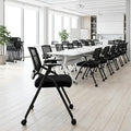 6 Pack Stackable Conference Room Chairs with Paddle Folding Office Chair Foldable Desk Chair Mesh Back and Arms for Conference Meeting Guest Reception Home Office Training Room Chair Black