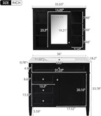 36" Bathroom Vanity with Matching Medicine Cabinet, Modern Sink Storage Cabinet with Drawers, Soft Closing Doors and Shelf, Bathroom Vanities with Sink & Mirror